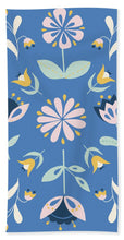 Load image into Gallery viewer, Folk Flower Pattern in Blue - Bath Towel
