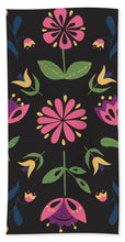 Load image into Gallery viewer, Folk Flower Pattern in Black and Pink - Bath Towel
