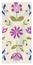 Load image into Gallery viewer, Folk Flower Pattern in Beige and Purple - Bath Towel
