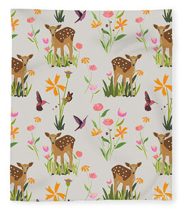 Fawn with Wildflowers and Humming birds - Blanket