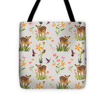 Load image into Gallery viewer, Fawn with Wildflowers and Humming birds - Tote Bag
