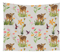 Load image into Gallery viewer, Fawn with Wildflowers and Humming birds - Tapestry
