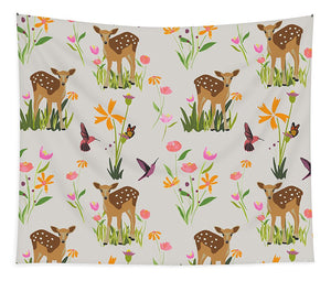Fawn with Wildflowers and Humming birds - Tapestry