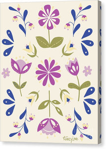 Folk Flower Pattern in Beige and Purple - Canvas Print