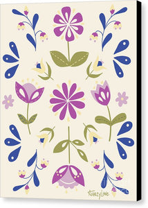 Folk Flower Pattern in Beige and Purple - Canvas Print