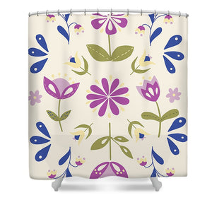 Folk Flower Pattern in Beige and Purple - Shower Curtain