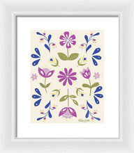 Load image into Gallery viewer, Folk Flower Pattern in Beige and Purple - Framed Print
