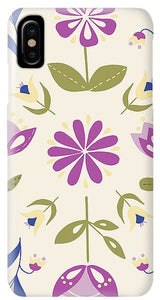 Folk Flower Pattern in Beige and Purple - Phone Case