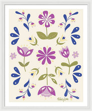 Load image into Gallery viewer, Folk Flower Pattern in Beige and Purple - Framed Print
