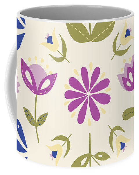 Folk Flower Pattern in Beige and Purple - Mug