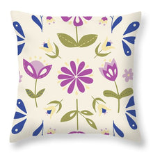 Load image into Gallery viewer, Folk Flower Pattern in Beige and Purple - Throw Pillow

