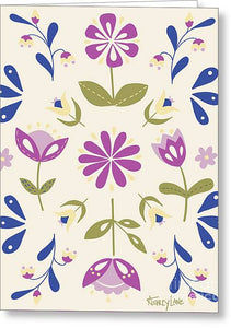 Folk Flower Pattern in Beige and Purple - Greeting Card