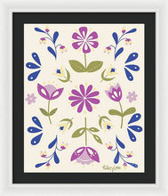 Load image into Gallery viewer, Folk Flower Pattern in Beige and Purple - Framed Print
