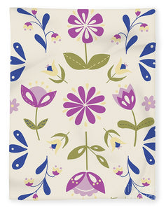 Folk Flower Pattern in Beige and Purple - Blanket
