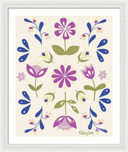 Load image into Gallery viewer, Folk Flower Pattern in Beige and Purple - Framed Print
