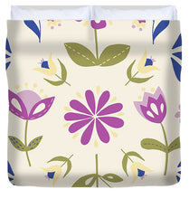 Load image into Gallery viewer, Folk Flower Pattern in Beige and Purple - Duvet Cover
