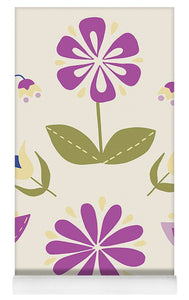 Folk Flower Pattern in Beige and Purple - Yoga Mat