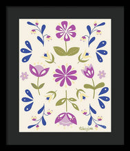 Load image into Gallery viewer, Folk Flower Pattern in Beige and Purple - Framed Print
