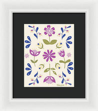 Load image into Gallery viewer, Folk Flower Pattern in Beige and Purple - Framed Print
