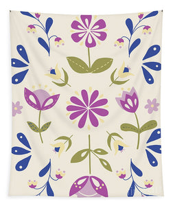 Folk Flower Pattern in Beige and Purple - Tapestry