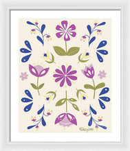 Load image into Gallery viewer, Folk Flower Pattern in Beige and Purple - Framed Print
