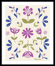 Load image into Gallery viewer, Folk Flower Pattern in Beige and Purple - Framed Print
