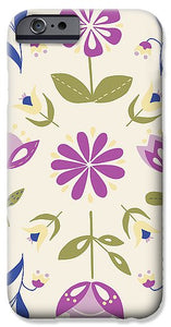 Folk Flower Pattern in Beige and Purple - Phone Case
