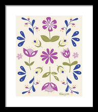 Load image into Gallery viewer, Folk Flower Pattern in Beige and Purple - Framed Print
