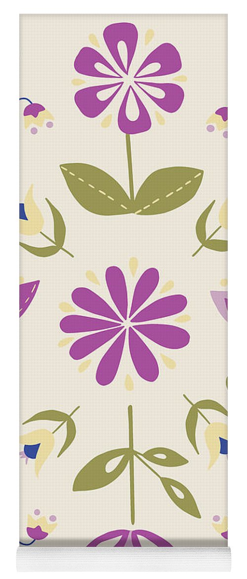 Folk Flower Pattern in Beige and Purple - Yoga Mat – Art by Ashley Lane