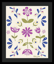 Load image into Gallery viewer, Folk Flower Pattern in Beige and Purple - Framed Print
