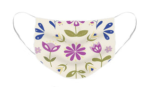 Folk Flower Pattern in Beige and Purple - Face Mask