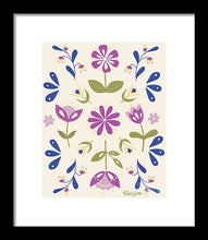Load image into Gallery viewer, Folk Flower Pattern in Beige and Purple - Framed Print
