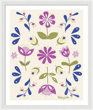 Load image into Gallery viewer, Folk Flower Pattern in Beige and Purple - Framed Print
