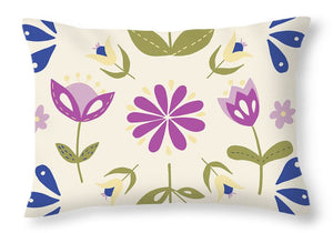 Folk Flower Pattern in Beige and Purple - Throw Pillow