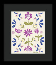 Load image into Gallery viewer, Folk Flower Pattern in Beige and Purple - Framed Print
