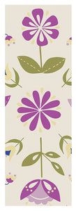 Folk Flower Pattern in Beige and Purple - Yoga Mat