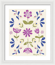 Load image into Gallery viewer, Folk Flower Pattern in Beige and Purple - Framed Print
