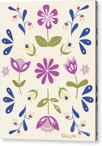 Folk Flower Pattern in Beige and Purple - Acrylic Print