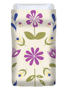 Folk Flower Pattern in Beige and Purple - Duvet Cover