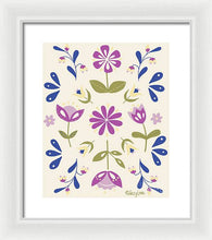 Load image into Gallery viewer, Folk Flower Pattern in Beige and Purple - Framed Print
