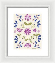 Load image into Gallery viewer, Folk Flower Pattern in Beige and Purple - Framed Print
