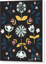 Load image into Gallery viewer, Folk Flower Pattern in Black and Blue - Canvas Print
