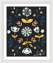 Load image into Gallery viewer, Folk Flower Pattern in Black and Blue - Framed Print

