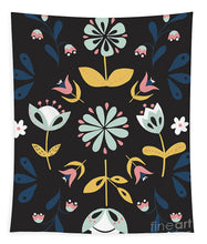 Load image into Gallery viewer, Folk Flower Pattern in Black and Blue - Tapestry
