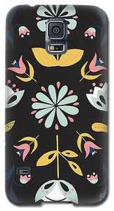 Folk Flower Pattern in Black and Blue - Phone Case