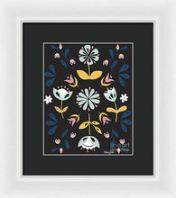 Load image into Gallery viewer, Folk Flower Pattern in Black and Blue - Framed Print
