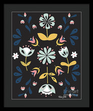 Load image into Gallery viewer, Folk Flower Pattern in Black and Blue - Framed Print
