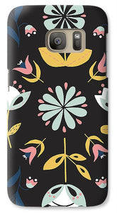 Folk Flower Pattern in Black and Blue - Phone Case