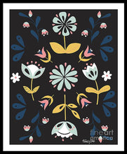 Load image into Gallery viewer, Folk Flower Pattern in Black and Blue - Framed Print
