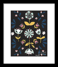 Load image into Gallery viewer, Folk Flower Pattern in Black and Blue - Framed Print
